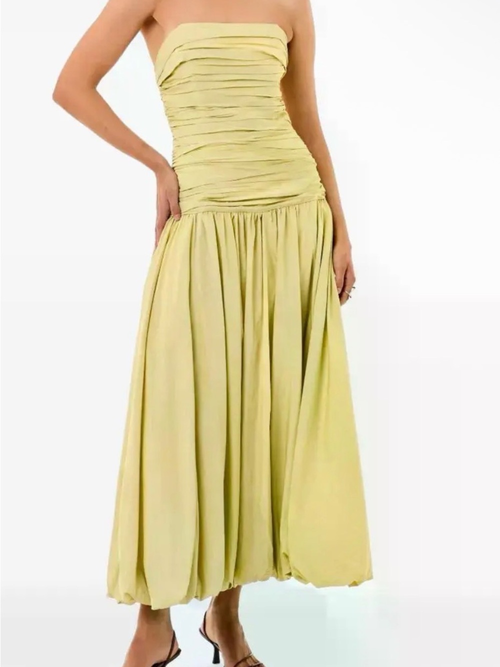 NICHOLAS Pistachio Strapless Midi Dress with Bubble Skirt
